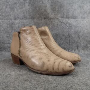 Espirit Shoes Womens 9 Booties Fashion Block Heel Perforated Double Zip Tara Tan